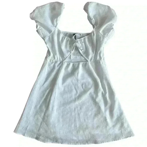 H&M DIVIDED White Puff Sleeve Cutout Mini Dress - Picture 1 of 7